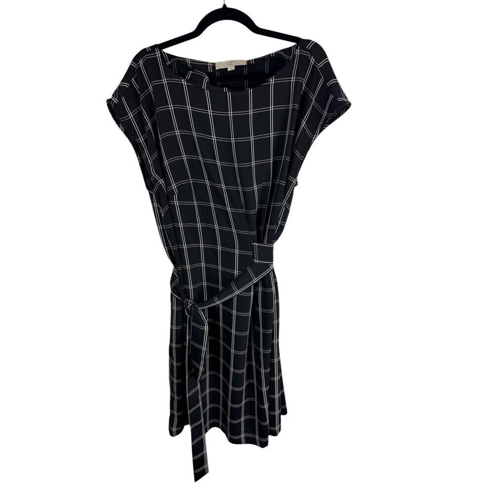 LOFT black window pane wrap dress- size 16